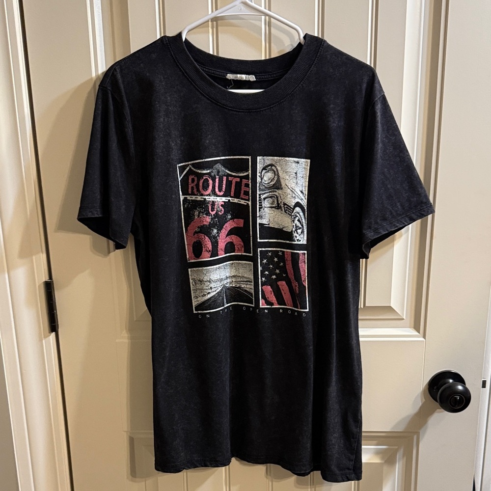 Black Graphic Tee with Route 66 Design